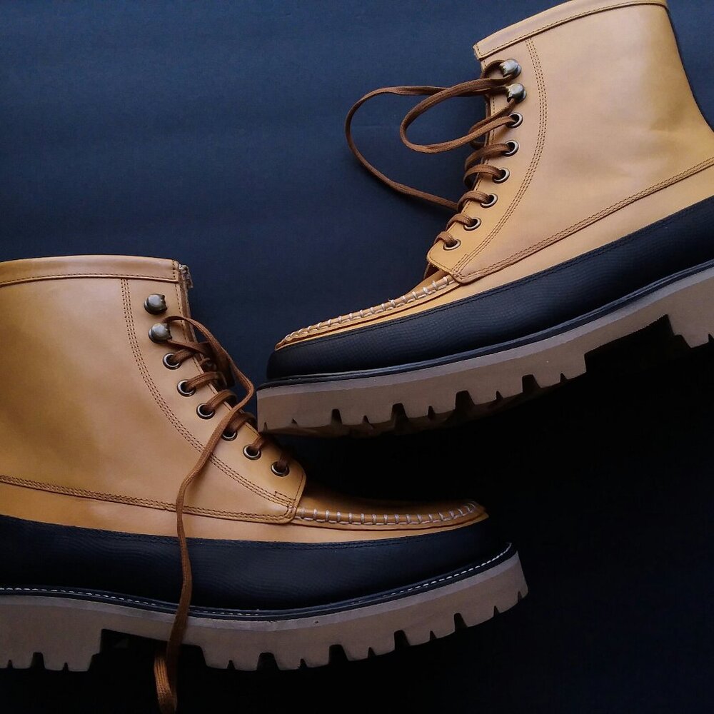 Grenson England Kinsey Leather Tan Rubber Mid Guard Moc Hiking Boots US 10